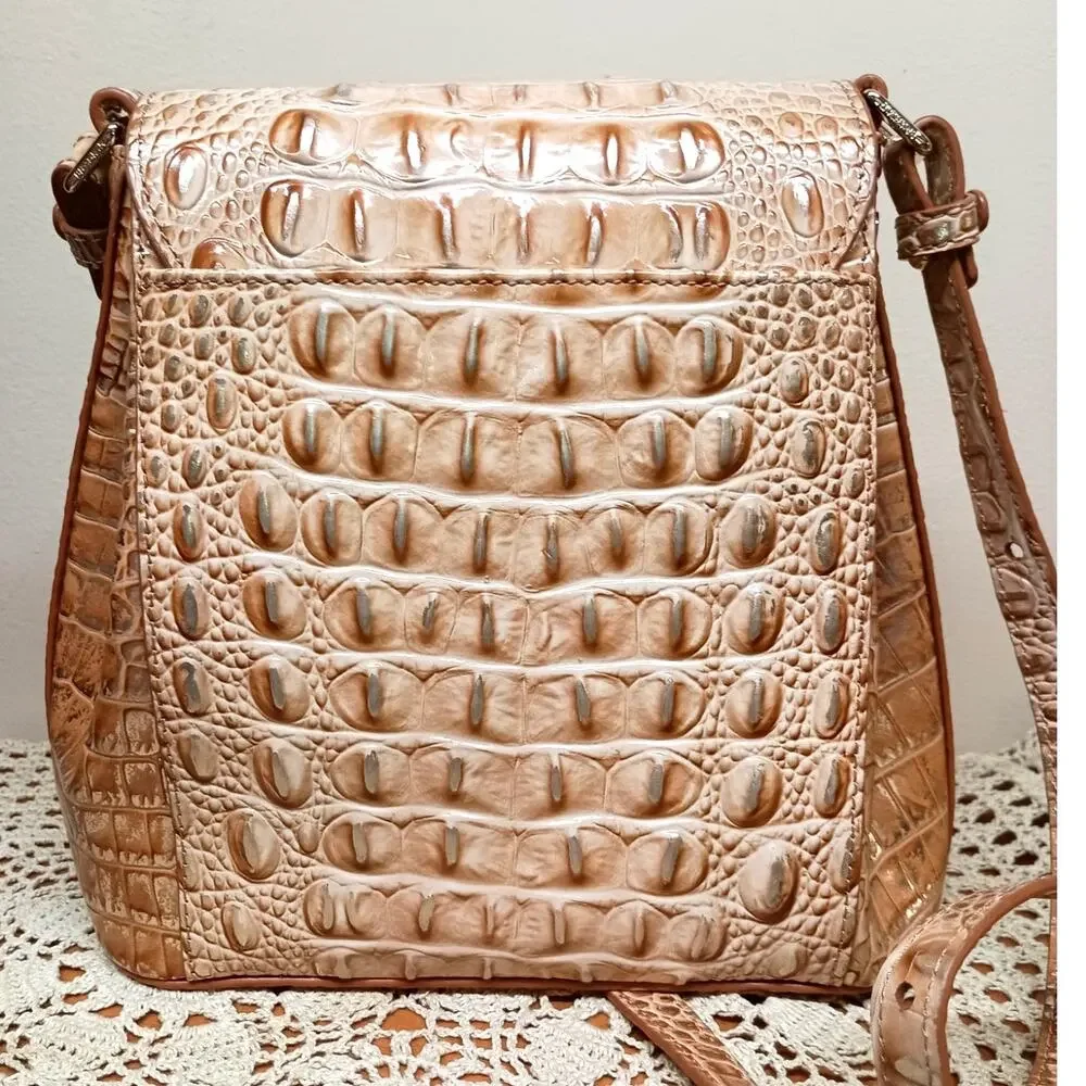 NWOT Brahmin Margo Crossbody Bag Croc Waterfall Honey Brown